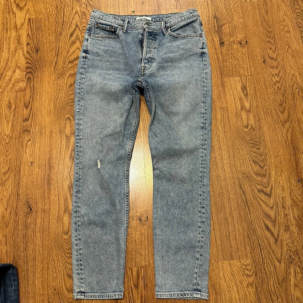 GRLFRND blue denim size 31 jeans high rise KAROLINA cotton blend distressed